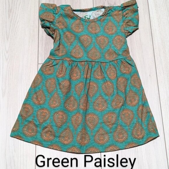 Pretty Girl Other - Toddler Girls Ruffle Sleeves Cotton Dress –Green Paisley Print, NWOT,Casual Wear